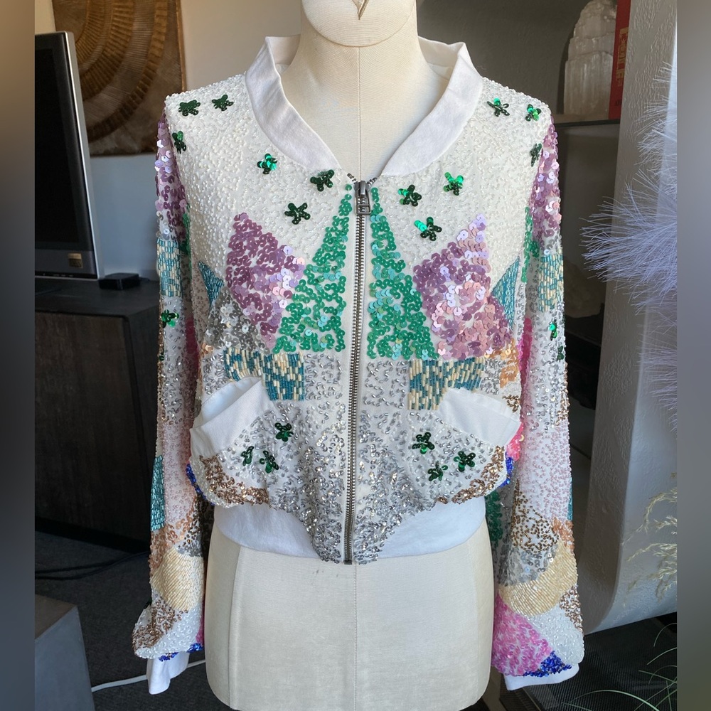 Nasty Gal Sequin Beaded Bomber Jacket 80s club retro dolls kill synthwave rave